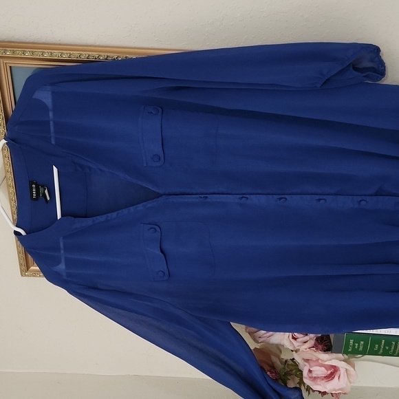 Torrid Blue Career Blouse 3X Office Sheer Summer School Contemporary - Picture 2 of 7